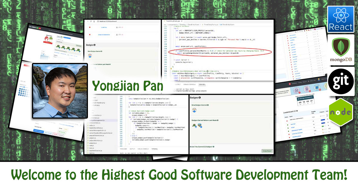 Yongjian Pan, software engineering, Highest Good Network, HGN App, debugging, One Community Volunteer, Highest Good collaboration, people making a difference, One Community Global, helping create global change, difference makers
