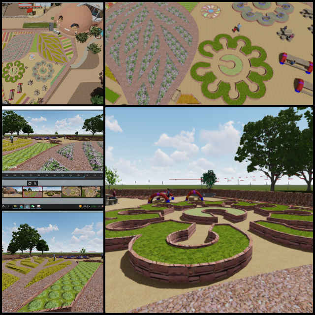 Duplicable City Center, Forwarding Positive Change- One Community Weekly Progress Update #537, Ranran Zhang, Architectural Designer, Duplicable City Center, internal walkthrough, external walkthrough, Lumion Model, accuracy, functionality, video clips, herb garden, root cellar, visual experience, realism, figures, plants, images.