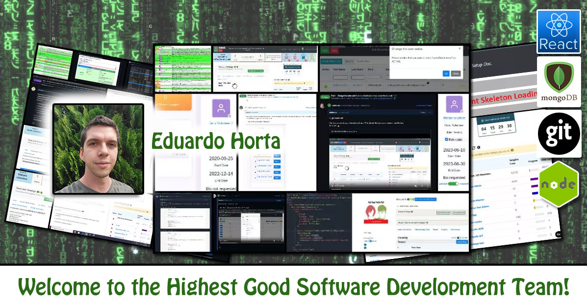Eduardo Horta, Software Engineer, One Community Volunteer, Highest Good collaboration, people making a difference, One Community Global, helping create global change, difference makers