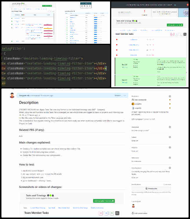 Highest Good Network software, Intervening to Maximize Rejuvenation, One Community Weekly Progress Update 541, Jiangwei Shi, Full Stack Engineer, Highest Good Network software, task tab time log format, relevant time log tabs, professional approach, attention to detail, pull request, team collaboration, work ethic, problem-solving abilities, system integrity, functionality.