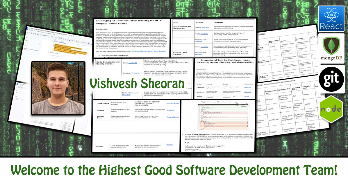 Vishvesh Sheoran, Software Developer, Artificial Intelligence Specialist, Highest Good Network, One Community Volunteer, Highest Good collaboration, people making a difference, One Community Global, helping create global change, difference makers