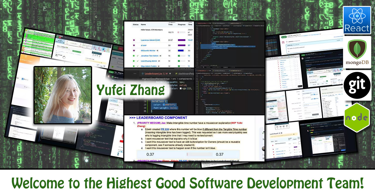 Yufei Zhang, Software Engineer, One Community Volunteer, Highest Good collaboration, people making a difference, One Community Global, helping create global change, difference makers