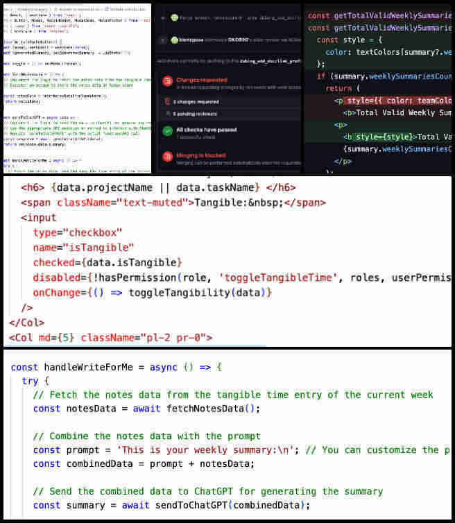 Highest Good Network software, Intervening to Maximize Rejuvenation, One Community Weekly Progress Update 541, Zubing Guo, Software Engineer, Highest Good Network software, "Write it for me" button integration, summary page, development team objectives, frontend code modification, fetchNotesData, sendToChatGPT, conflict files resolution, PR#980.