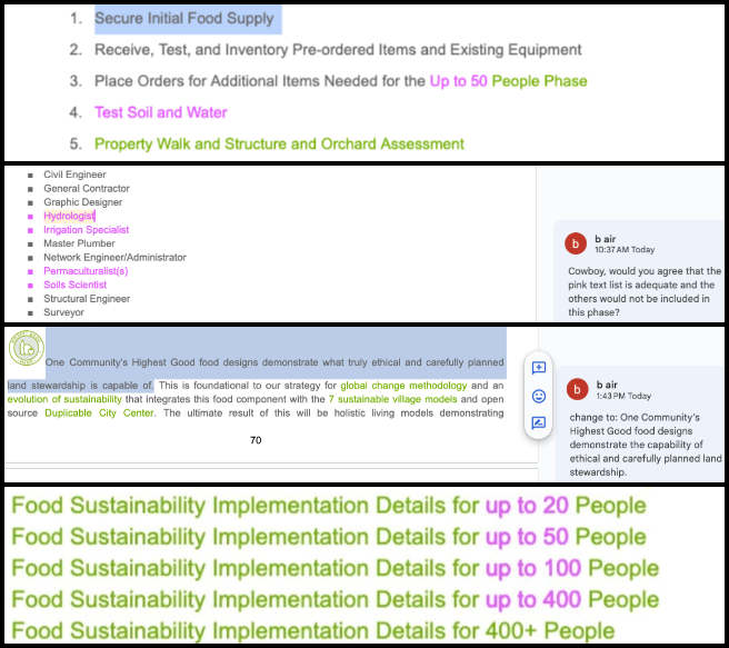 Highest Good Food, Soil Creation Systems, One Community Weekly Progress Update #546, core team, review, open-source, Highest Good Food designs, Food Rollout Infrastructure Doc, edits, reviews, One Community website, tasks, details, initial group of three, Up to 20 people, clarity, precision, adjustments, range factor titles, pictures.