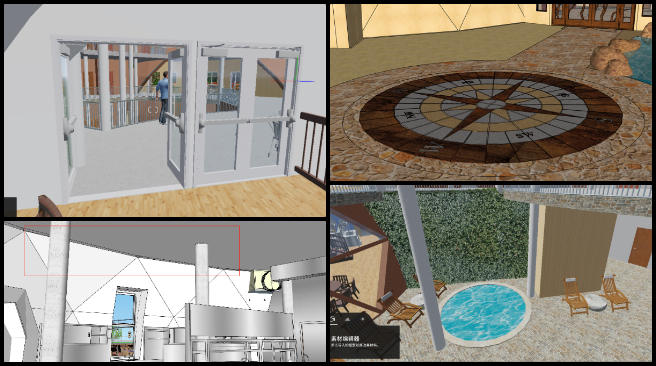 Duplicable City Center, Soil Creation Systems, One Community Weekly Progress Update #546, Ranran Zhang, Architectural Design, updated video, internal walkthrough, external walkthrough, Lumion models, SketchUp models, feedback adjustments, floating compass, overlapping ceiling elements, kitchen area, closed door, second floor, texture matching, progress images.