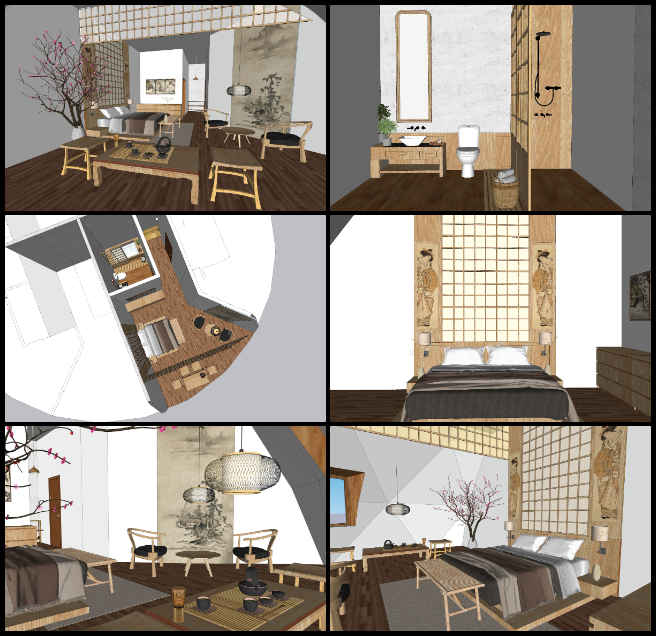 Duplicable City Center, Creating a More Luxurious Life Through Sustainability, One Community Weekly Progress Update #550, Amiti Singh, Architectural Designer, interior design, rental rooms, Duplicable City Center, Japanese tea room-themed visitor room, 3D visual representation, material selection, furniture design, color coordination, paint palette selection, images.