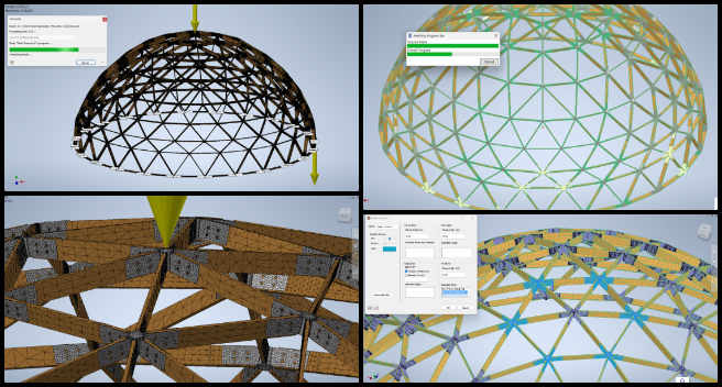 City Center Dome Hub Connector Engineering, Cooperatively Designing a World that Works for Everyone, One Community Weekly Progress Update #554, Justin Varghese, Mechanical Engineer, City Center Dome, Hub Connector Engineering, stress analysis, bonded contact, separation contact, forces, constraints, meshing scales, finite element analysis, structural integrity, images.