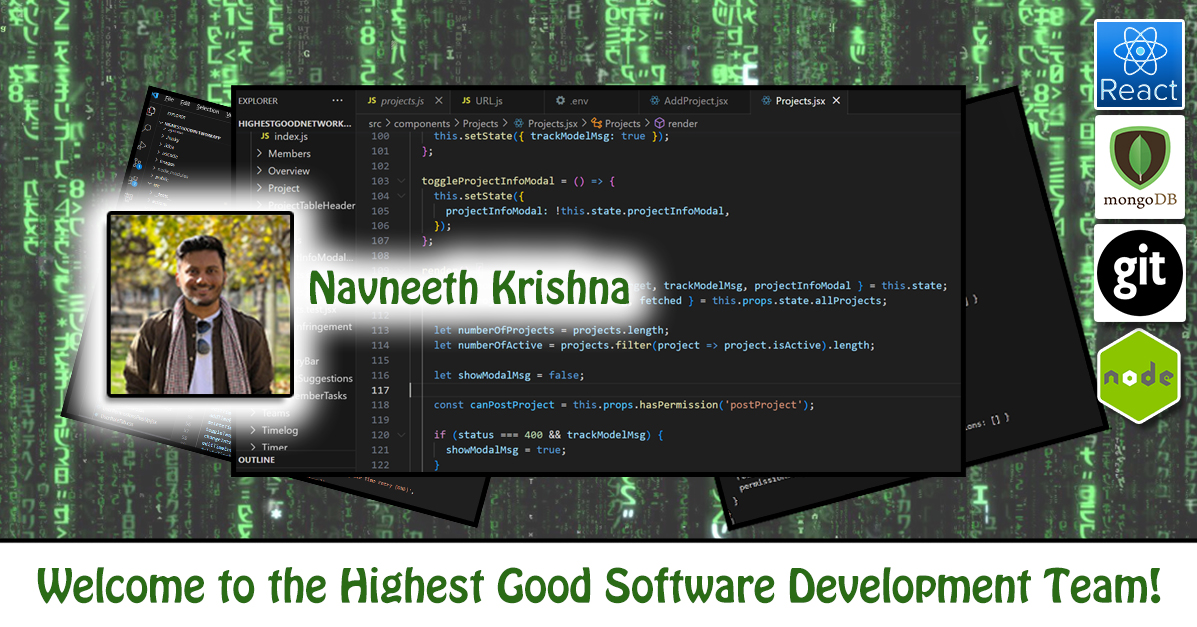 Navneeth Krishna, Software Engineer, Software Developer, Highest Good Network, One Community Volunteer, Highest Good collaboration, people making a difference, One Community Global, helping create global change, difference makers