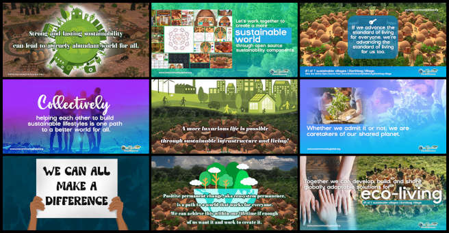 Graphic Design Team, Forwarding Global Cooperatives, One Community Weekly Progress Update 556, social Media Images, Photoshop skills, advanced features, hand-drawn digital images, food sustainability, global impact, sustainable practices, re-design posts, design elements, gradients, opacities, color purple, visual appeal, brand consistency, brand, URL, promotional purposes, dedication, collage.