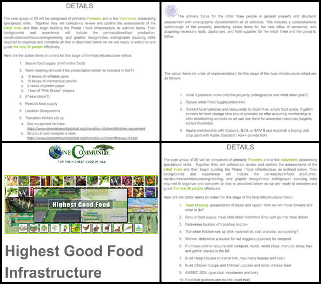 Highest Good Food, Forwarding Global Cooperatives, One Community Weekly Progress Update #556, Hayley Rosario, Sustainability Research Assistant, open-source, Highest Good Food, rollout plan, material/task list, EDITS document, Food Infrastructure Rollout, draft, document organization, image updates.