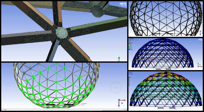 City Center Dome Hub Connector Engineering, Open Sourcing Global Sustainability, One Community Weekly Progress Update #555, Justin Varghese, Mechanical Engineer, City Center Dome Hub Connector Engineering, stress analysis, dome beams, hub connectors, contact types, forces, constraints, meshing scales, finite element analysis, FEA simulation, maximum displacement, deformation, stress analysis, structure, images, assistance.