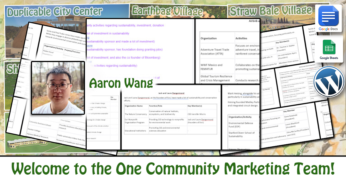 Aaron Wang, One Community Volunteer, Highest Good collaboration, people making a difference, One Community Global, helping create global change, difference makers