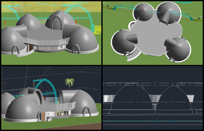 Abhishek Kadian, Earthbag Village, Bringing Together People That Want to Make a Difference, One Community Weekly Progress Update #565, Revit file, 4 Dome Structure, perspective section cut details, Rhino, Indesign, roof detailing, 'Model in Place' tutorial, tutorial videos, file preparation, research