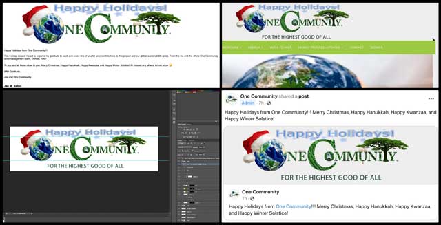 Created holiday graphics and a new holiday strategy, Environmental Accounting, One Community Weekly Progress Update #511