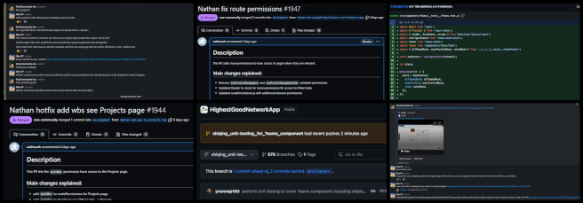Blue Steel, Highest Good Network, Improving Life for Everyone, One Community Weekly Progress Update #570, pull requests, hotfix, route permissions, code review, bug resolution, unit testing, cron job, database solution, code reformatting, UI issue fix