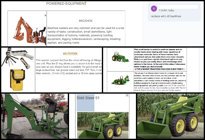 Core Team, Highest Good Food, Holistic Community Creation, One Community Weekly Progress Update #571, power equipment, tractor, skid steer, backhoe attachment, collaboration, alphabetize, categorize, food improvements