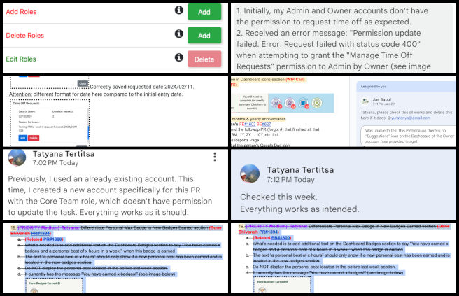 Core Team, Eco-cooperatives Making a Difference, One Community Weekly Progress Update #568, HGN PRs Testing, Non-Editable Fields, Team Notification Modal, Personal Max Badge, Dates Correction, User Setup Validation, User Profile Page, Team Management Efficiency, Active/Inactive Dot, Bug Resolution 