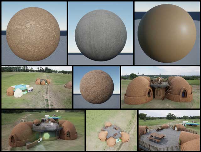 video and AutoCAD renders for a 4-dome cluster Earthbag Village housing design, Redefining the Anthropocene Epoch, One Community Weekly Progress Update #515