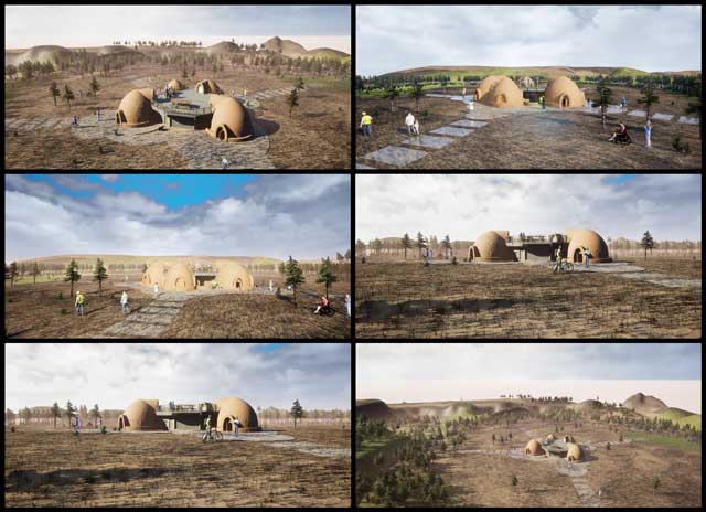 4-dome cluster Earthbag Village housing designi, Imitating Eco-success, One Community Weekly Progress Update #520
