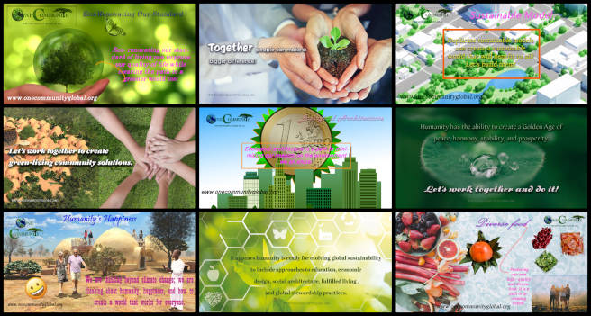 Graphic Design Team, Social Media Images, Creating the World That's Possible, One Community Weekly Progress Update 573, Social Media Images, Cooperation, Cooperation-If We Want To, Cooperation-Idealistic Dream, Cooperation-Humanity Is Ready, Cooperation-Huge Difference, Cooperation-Holistic Living, Cooperation-Higher And Broader Vision, Cooperation-Harmony, Cooperation-Green Living Solutions, design work, researched, curated, nature-based background images, theme-based images, Jialun, graphic design project, environmental problems, community actions, improve lives
