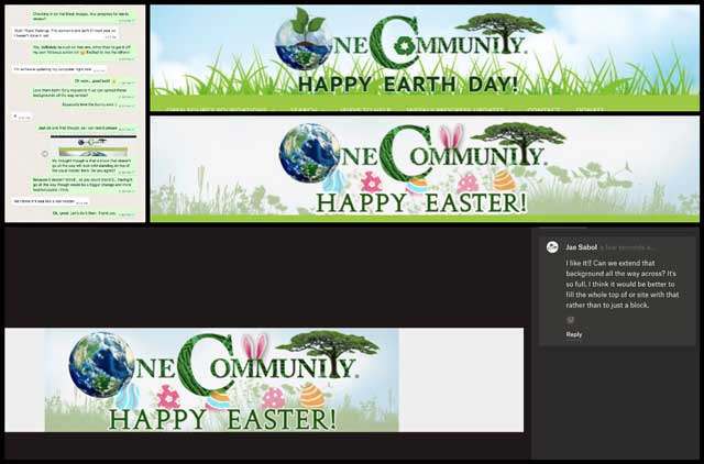 custom header graphics for Easter and Earth Day, Applying the Laws of Nature, One Community Weekly Progress Update #524