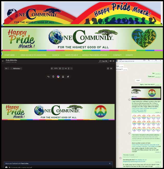 Created custom header graphics for Pride Month, Sustainable Eco-progress, One Community Weekly Progress Update #533